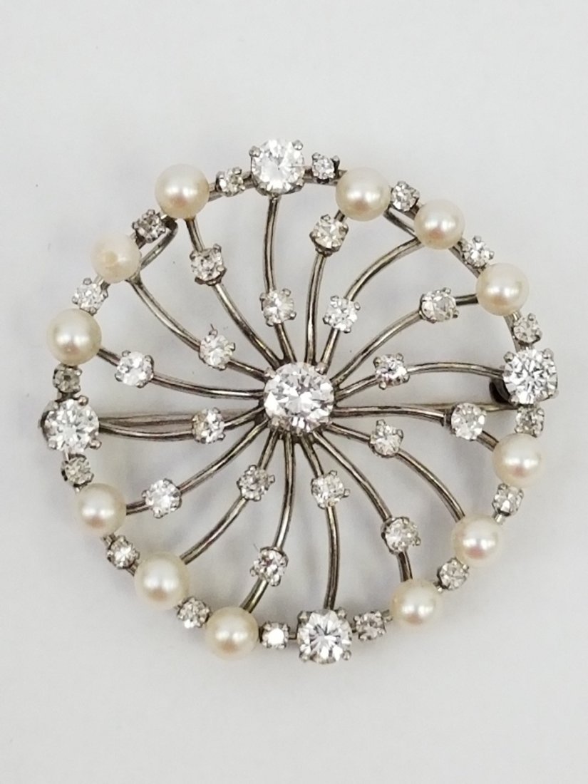 Old 18K & 14K White Gold Brooch with Diamonds (1 of 5)