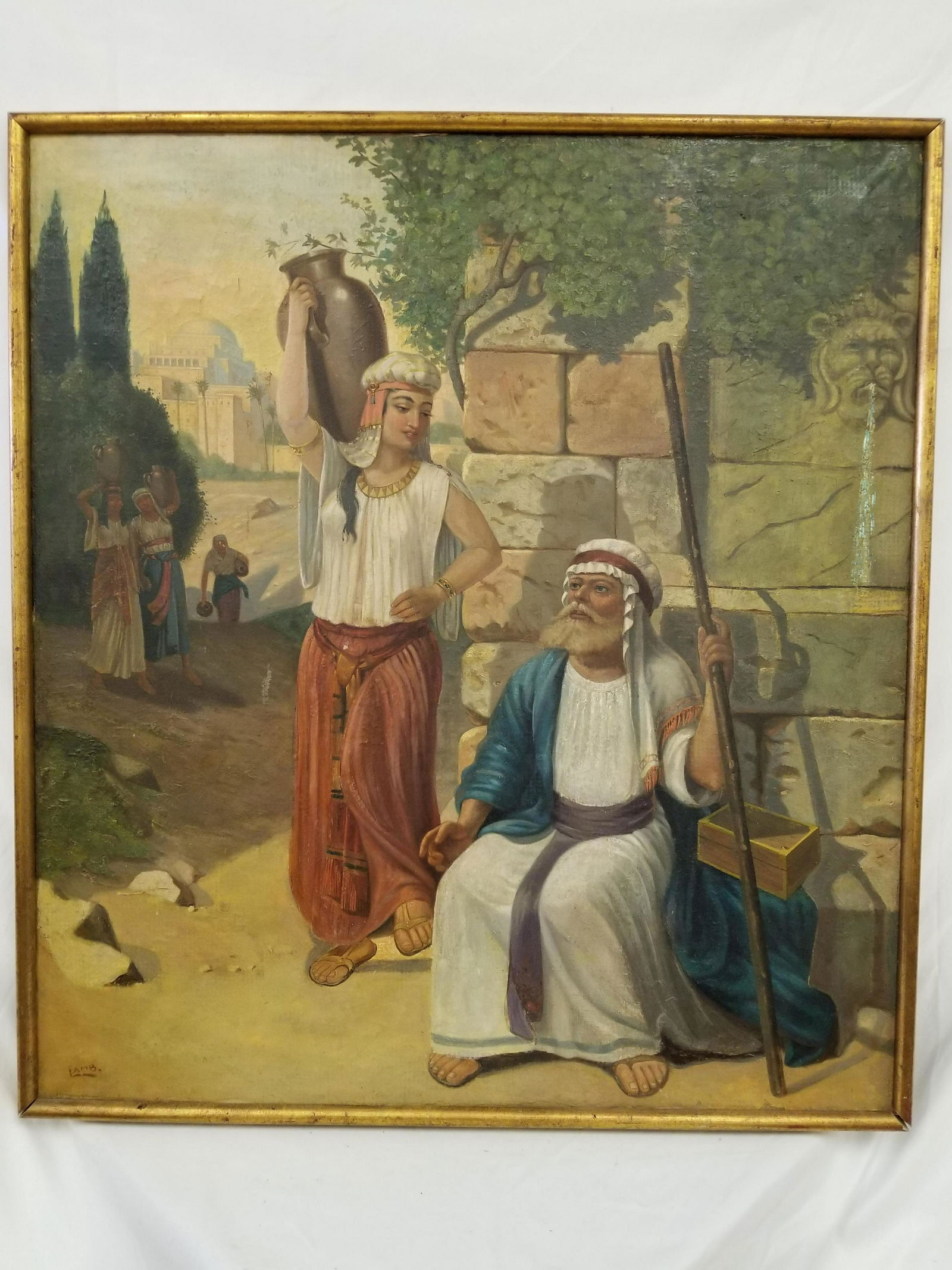 Painting Judaica Oil on Canvas Rebecca at the Well (1 of 6)