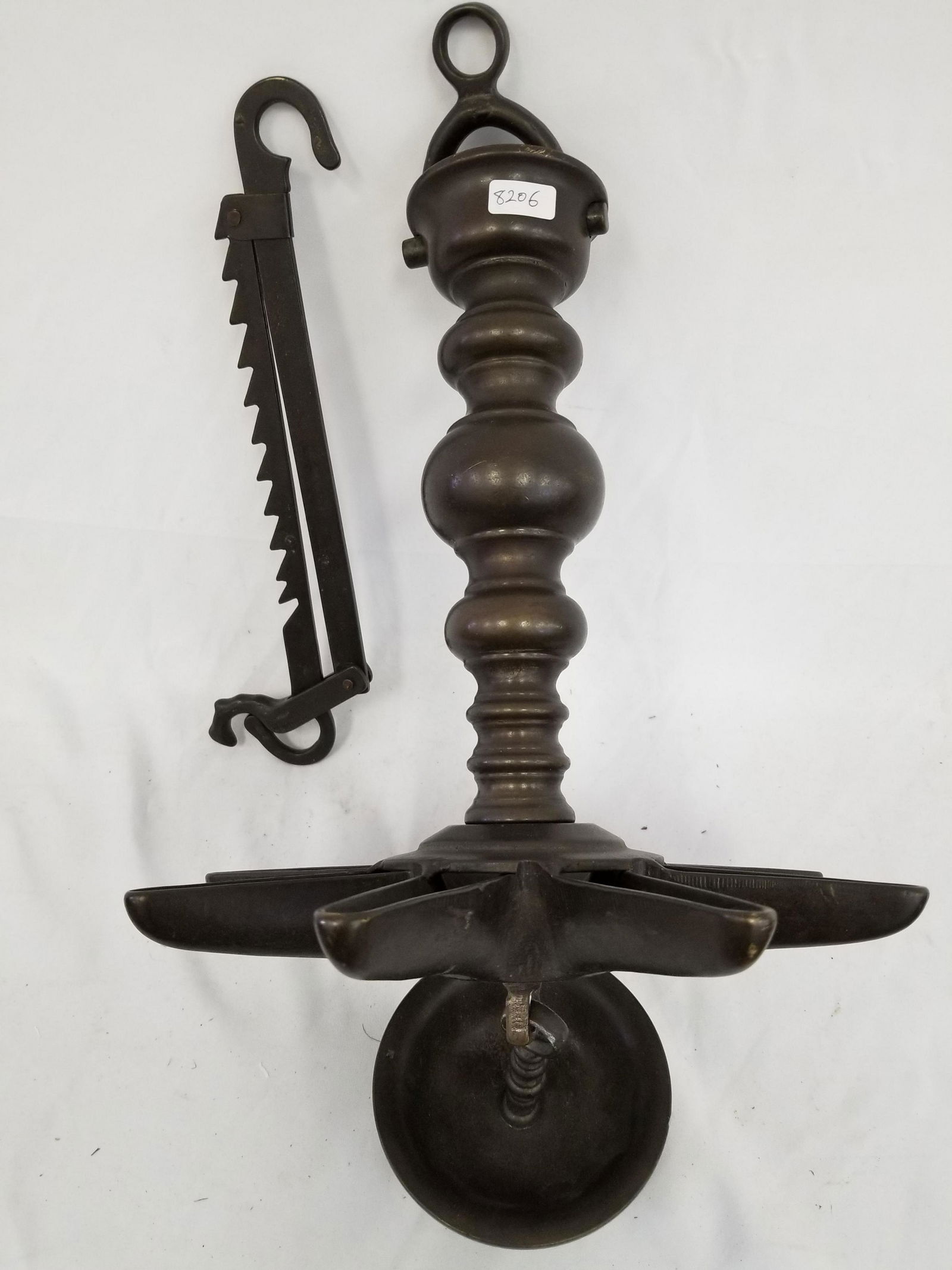 Judaica 19th C Bronze Shabbat Lamp w/ Ratchet (1 of 4)