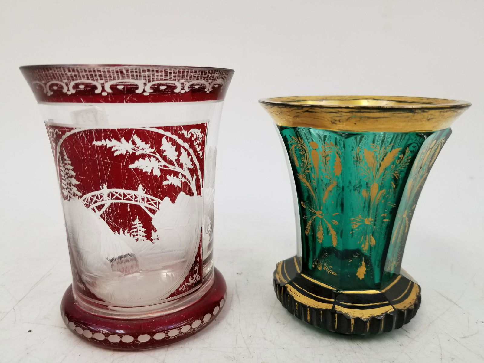 2 Early Bohemian Glass Cups (1 of 4)