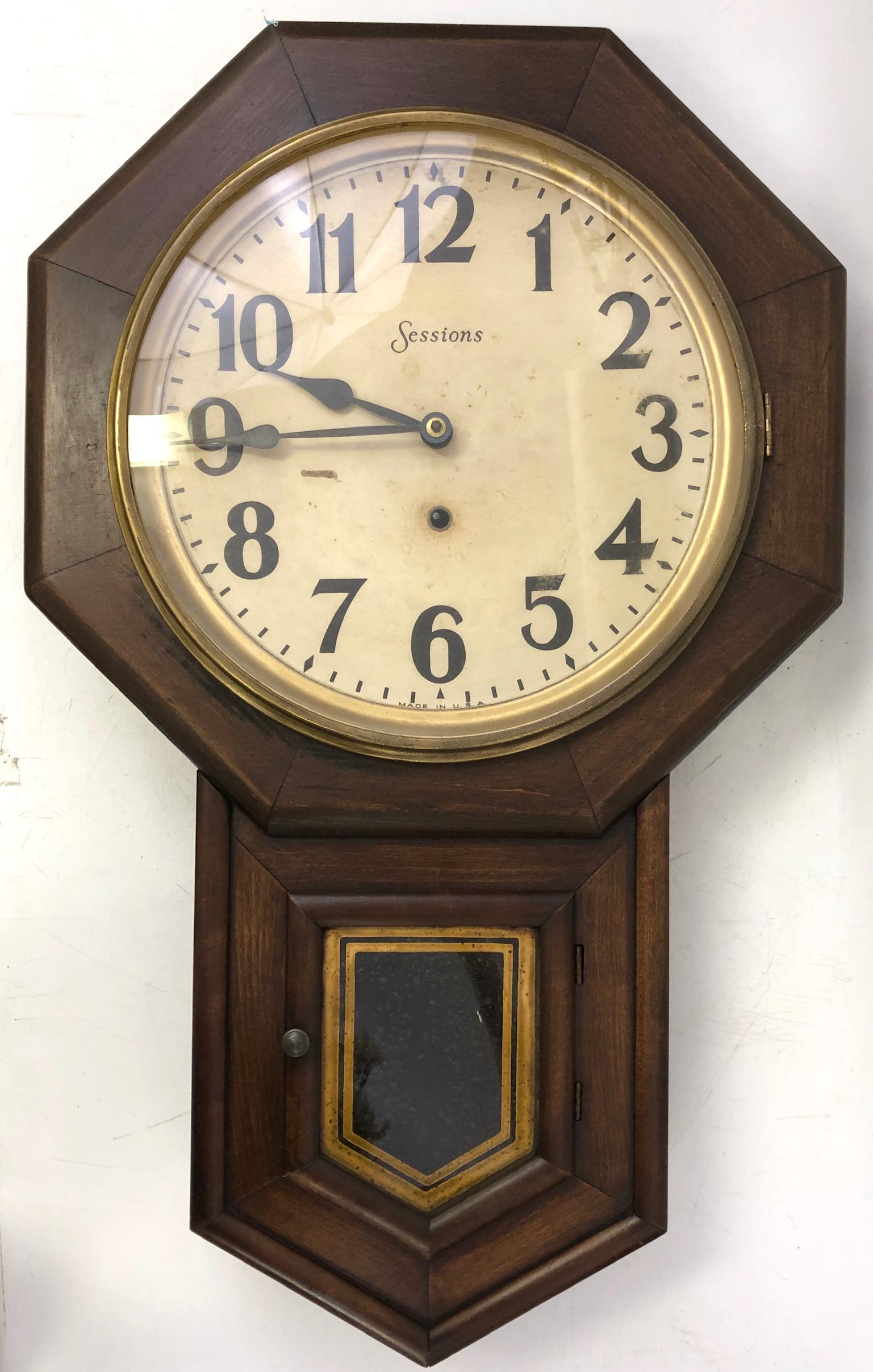 Sessions Antique Wall Clock w/ Pendulum & Key (1 of 2)