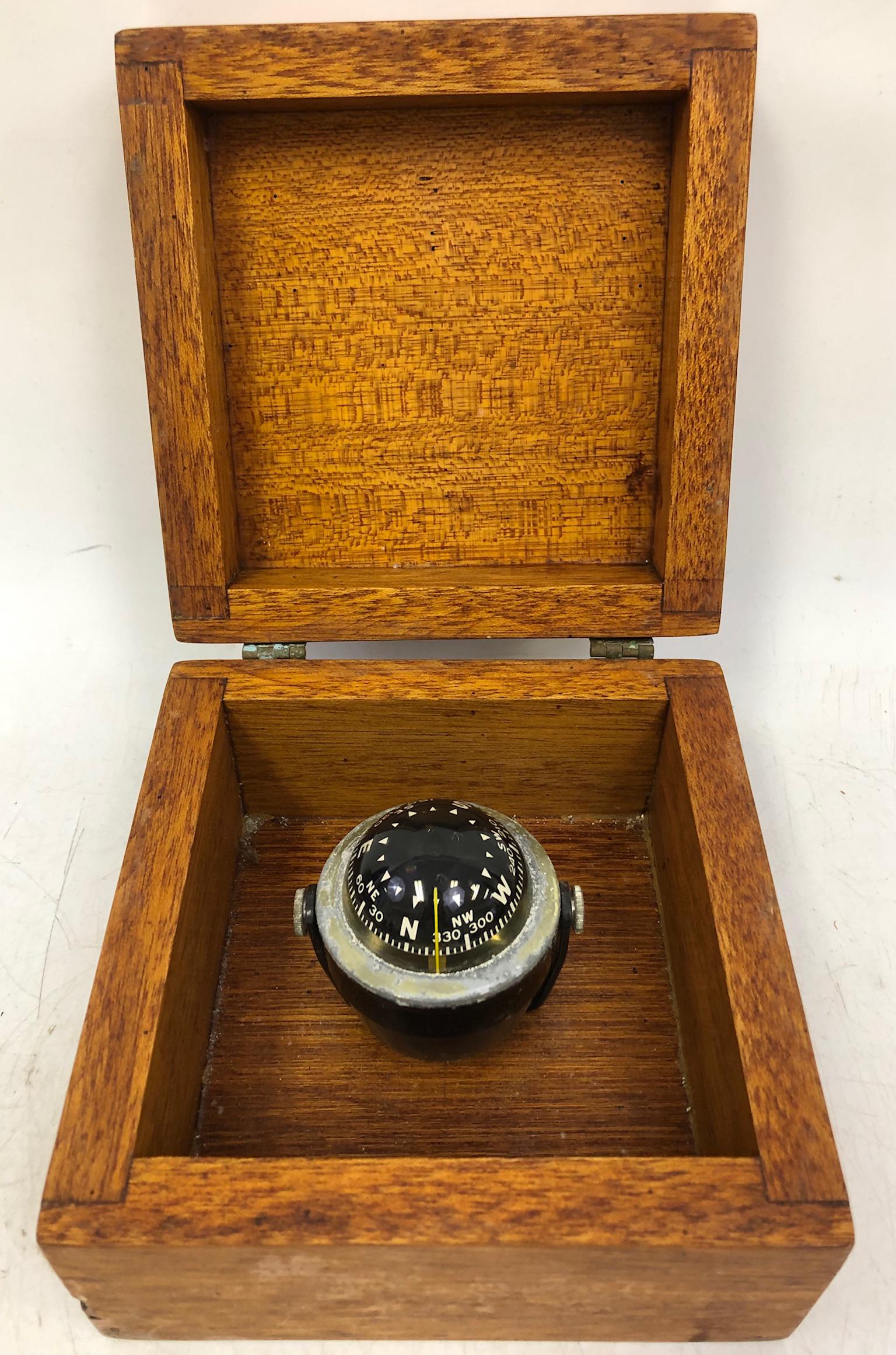 Vintage Ship Compass in Original Hard Wood Box (1 of 4)