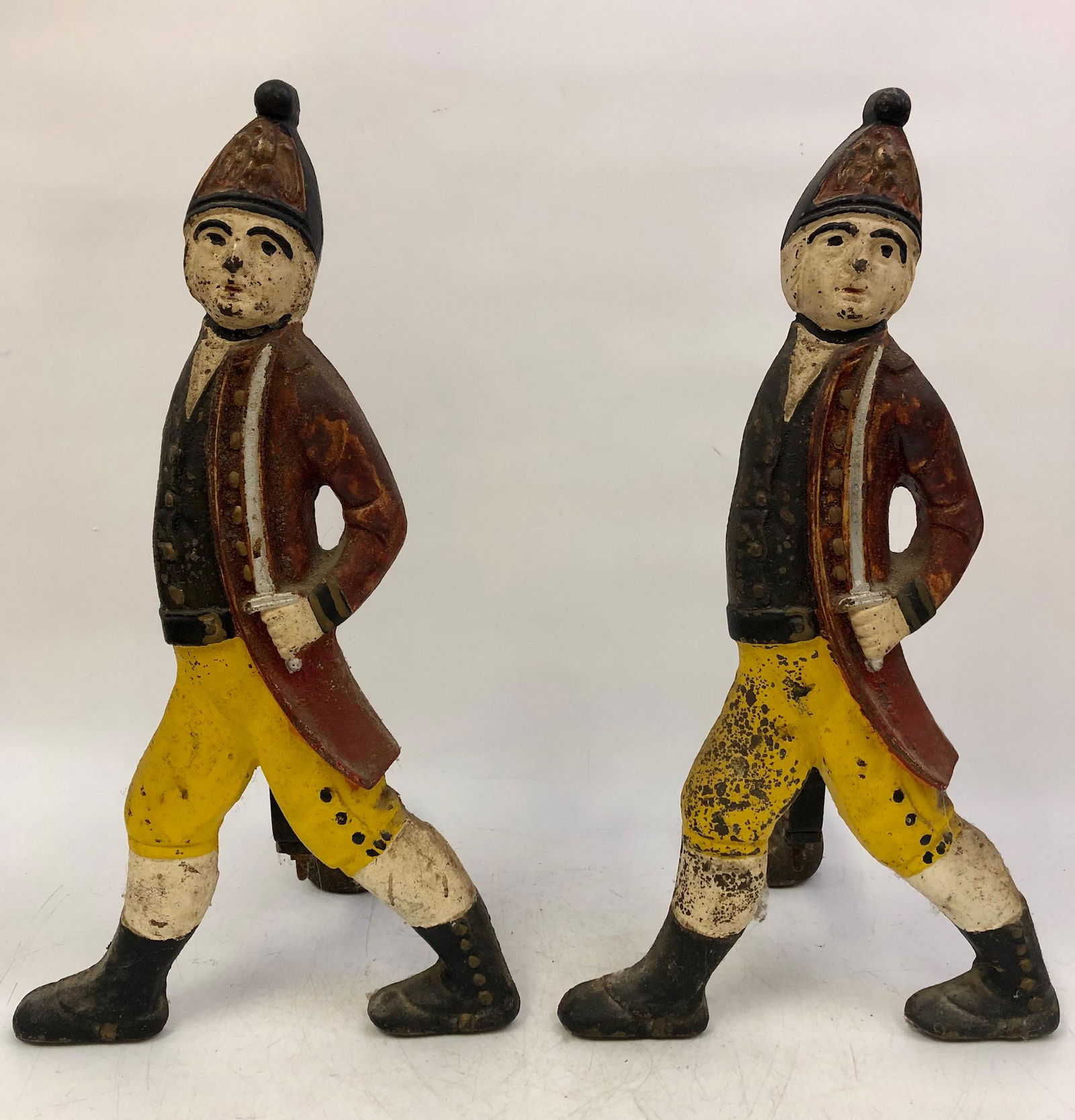 Antique Pair of  Figural Painted Metal Andirons (1 of 2)
