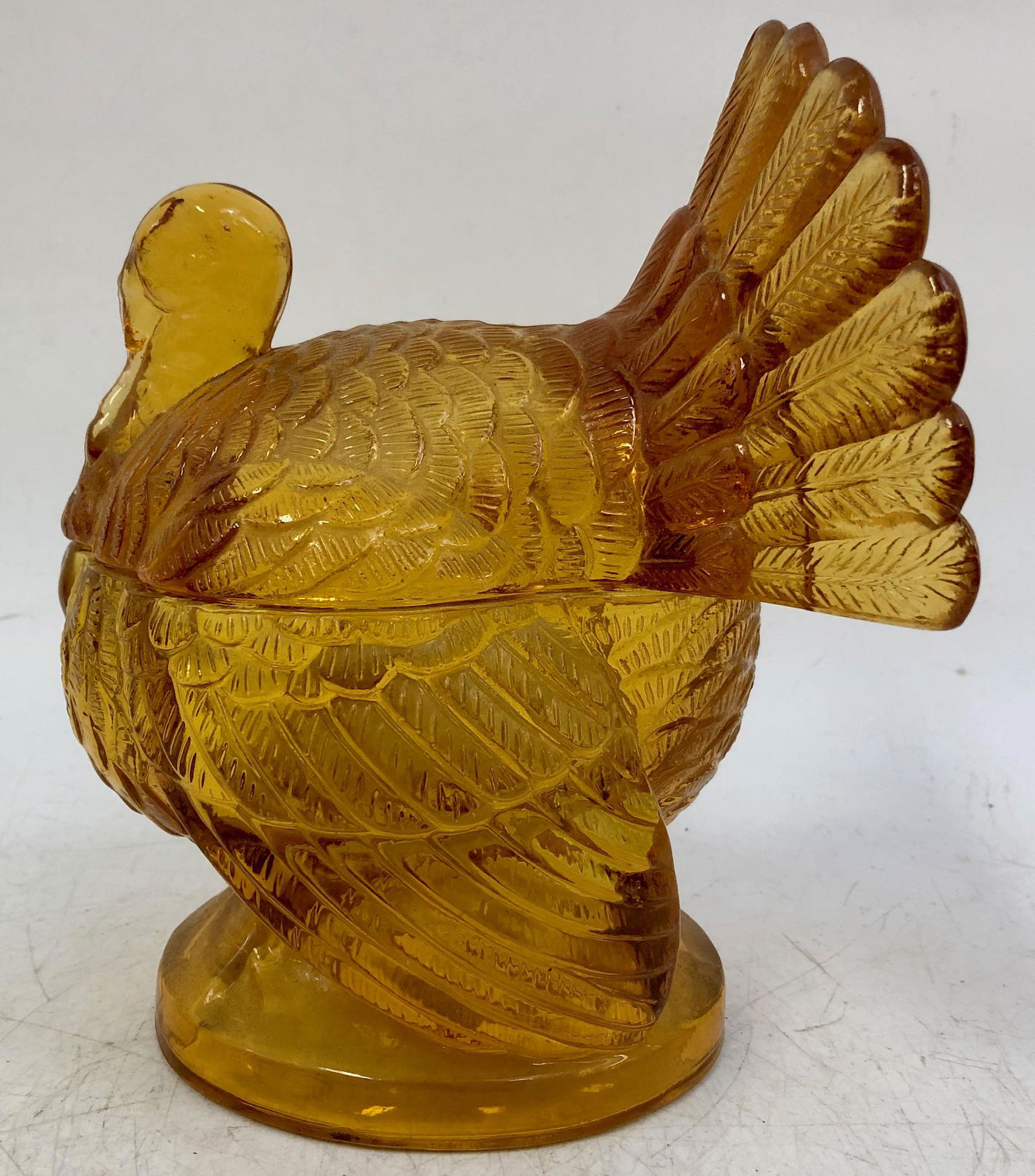 Amber 1930's Pressed Glass, Covered Candy Dish (1 of 2)