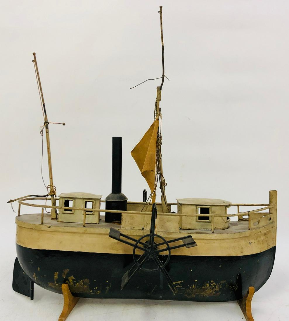 Vintage Folk Art Tin Metal Paddle Steam Boat (1 of 4)