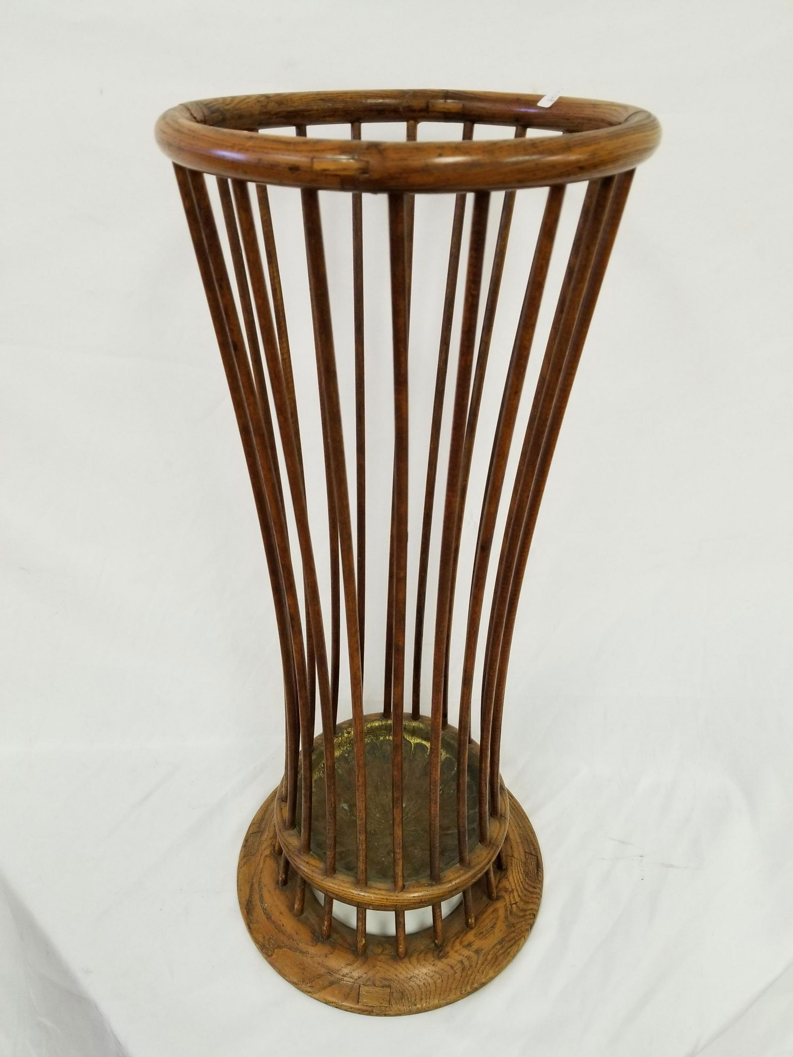 Antique Wood Umbrella Stand w/ Copper Base (1 of 4)