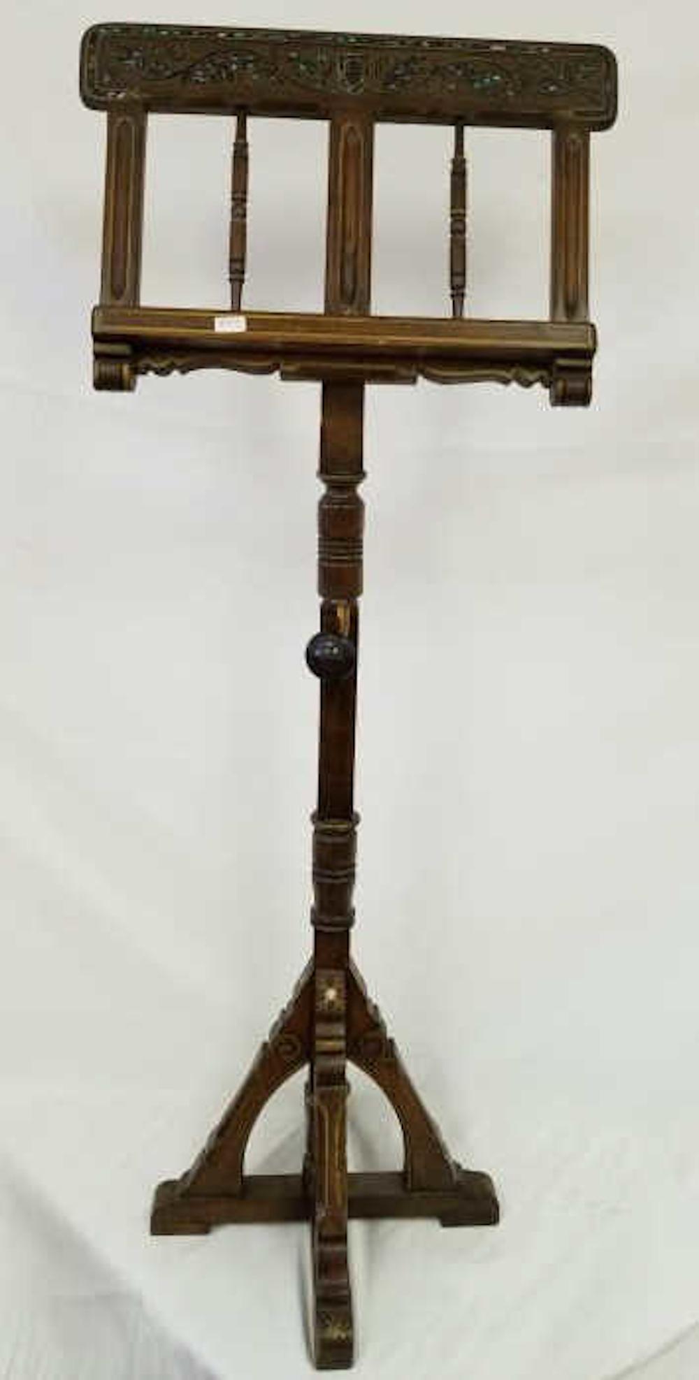 Antique Wood w/ Mother of Pearl Inlay Book Stand (1 of 5)