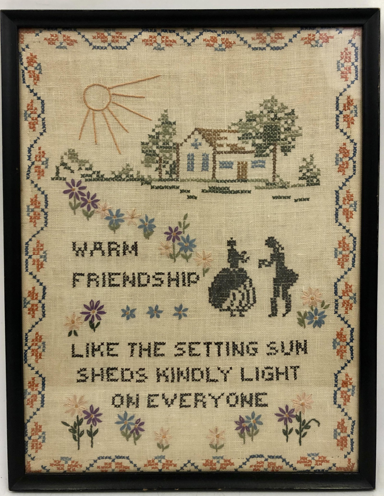 Old Sampler: Old Sampler.Condition- Generally Good Condition As Found Dimensions- Sight-15.5" x 11.5". Frame-16.5" x 12.5".Provenance- From a Long Island, NY Private Collector.Please note the absence of a conditio