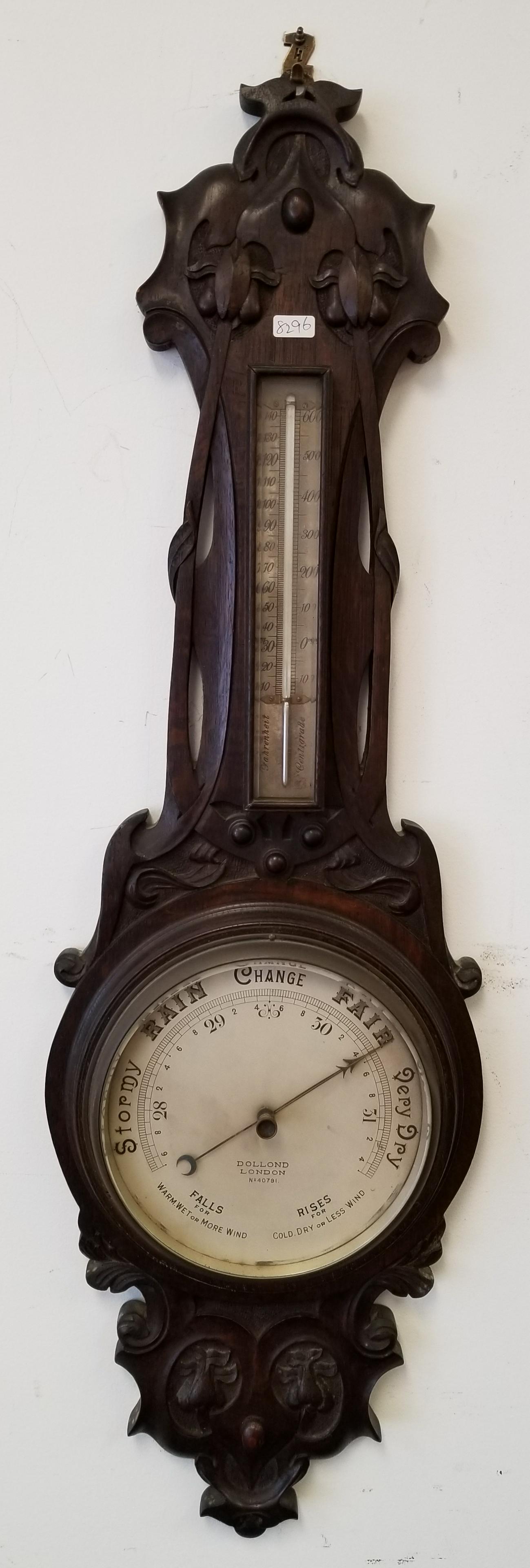 Art Nouveau Carved Wood English Barometer (1 of 6)