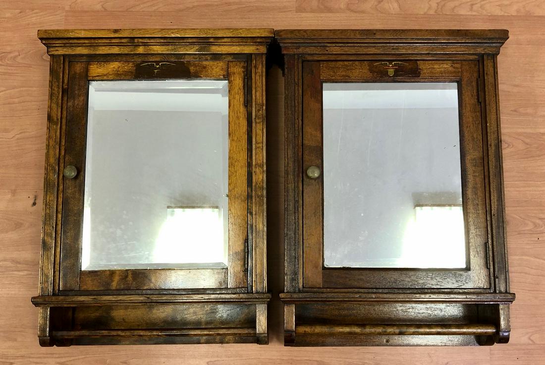 Rare Pair of Antique Barber Shop Wood Cabinets (1 of 4)