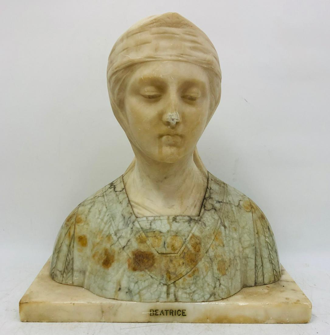 Antique Alabaster Multi Color Bust of Beatrice (1 of 5)