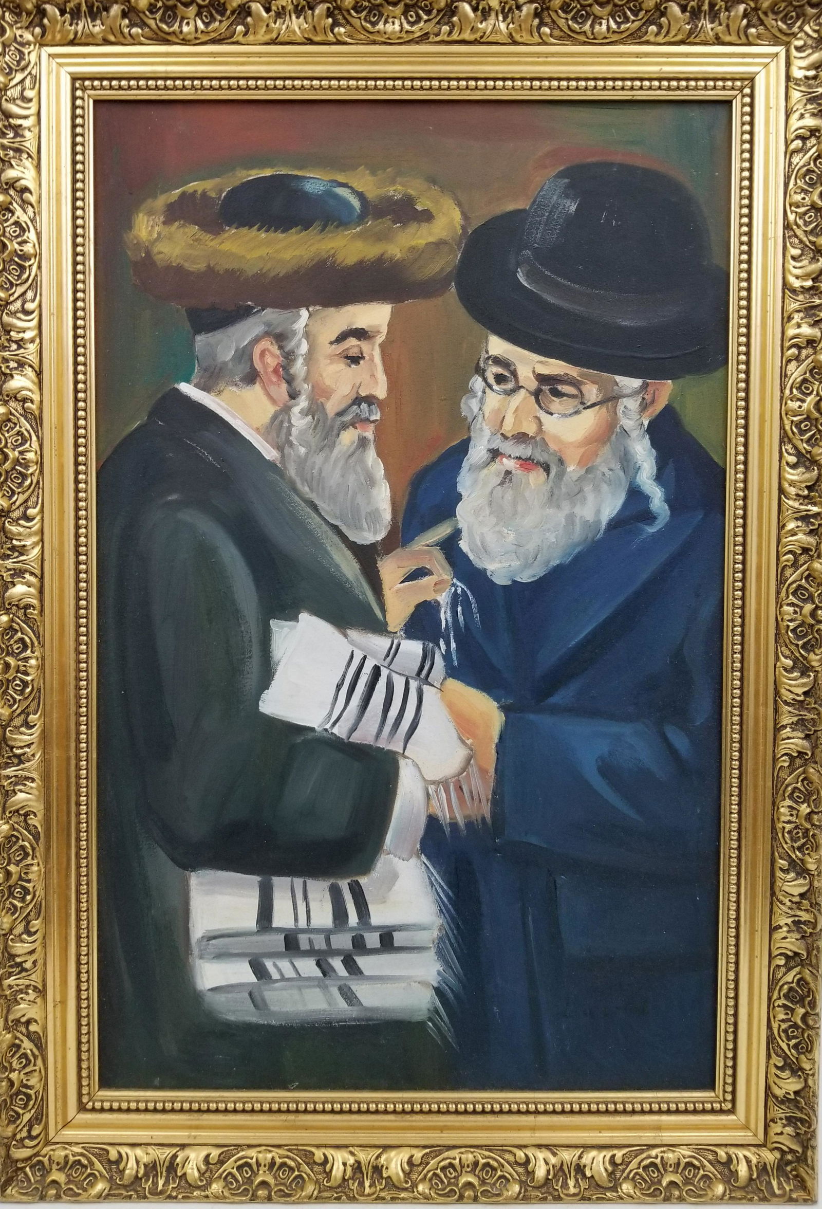Judaica Painting Oil on Canvas of Two Rabbis (1 of 2)