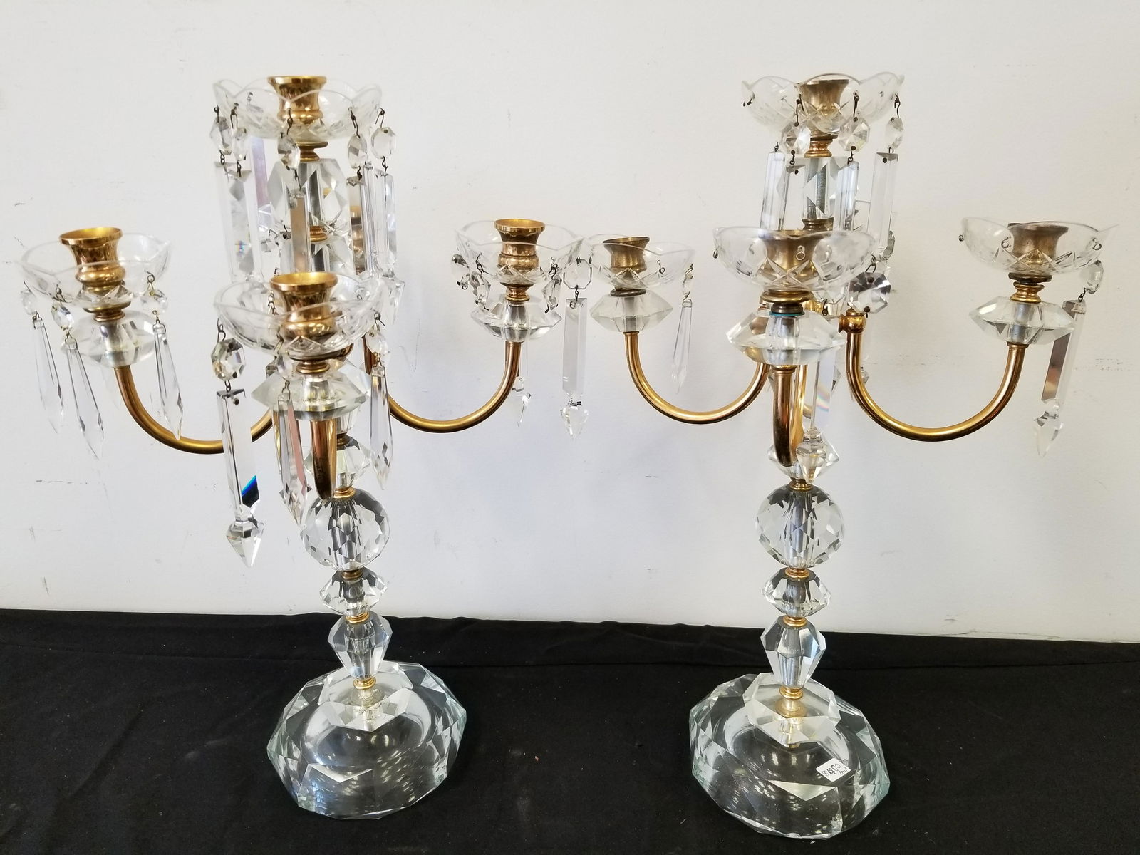 Pair of Vintage Glass & Crystal Candelabras (1 of 3)