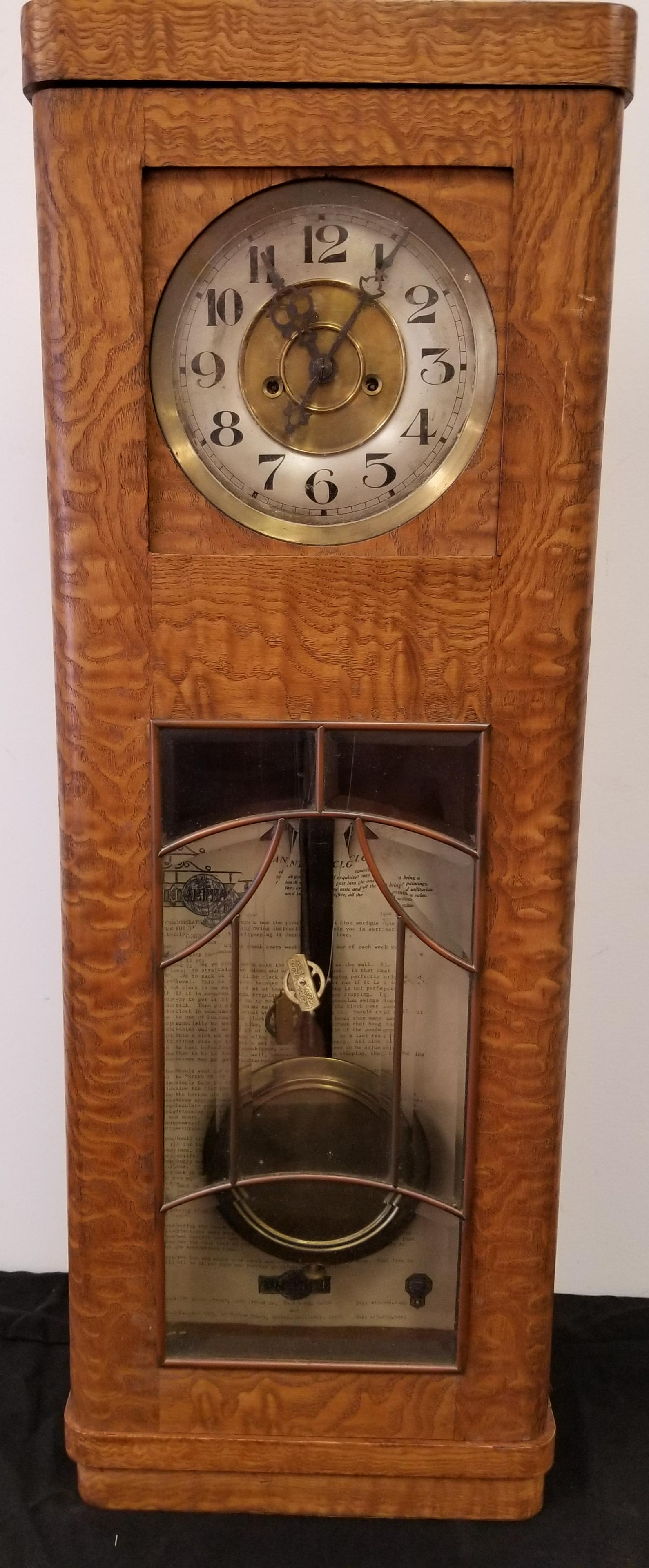 Antique Wall Clock w/ Leaded Glass Front (1 of 5)