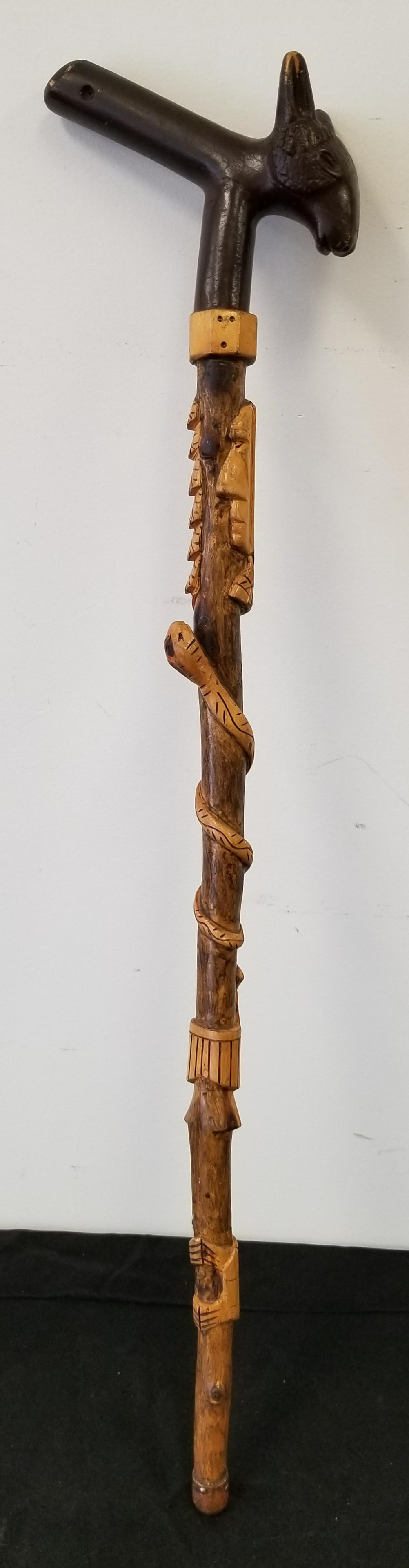 Antique 1889 Carved Wood Native American Cane (1 of 7)