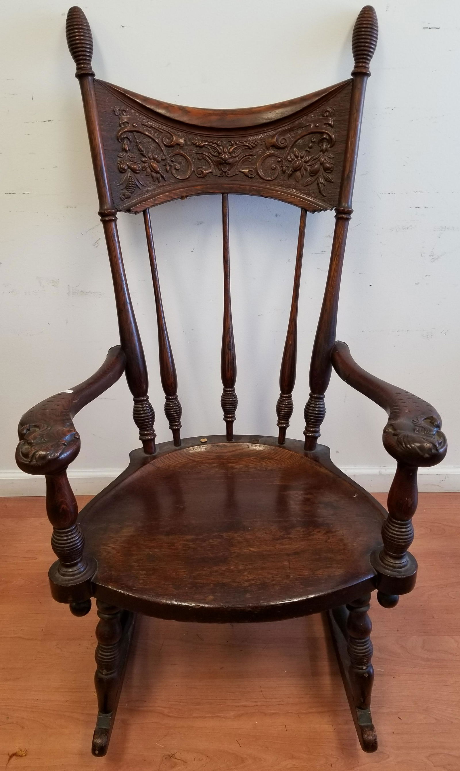 Rare Antique Large Carved Wood Rocking Chair (1 of 6)