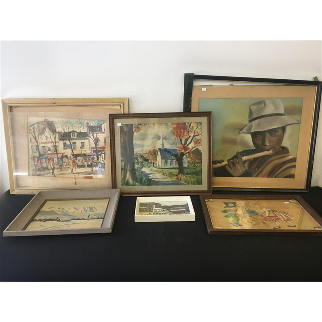 6pc Lot of Paintings, Various Mediums, all Signed (1 of 8)