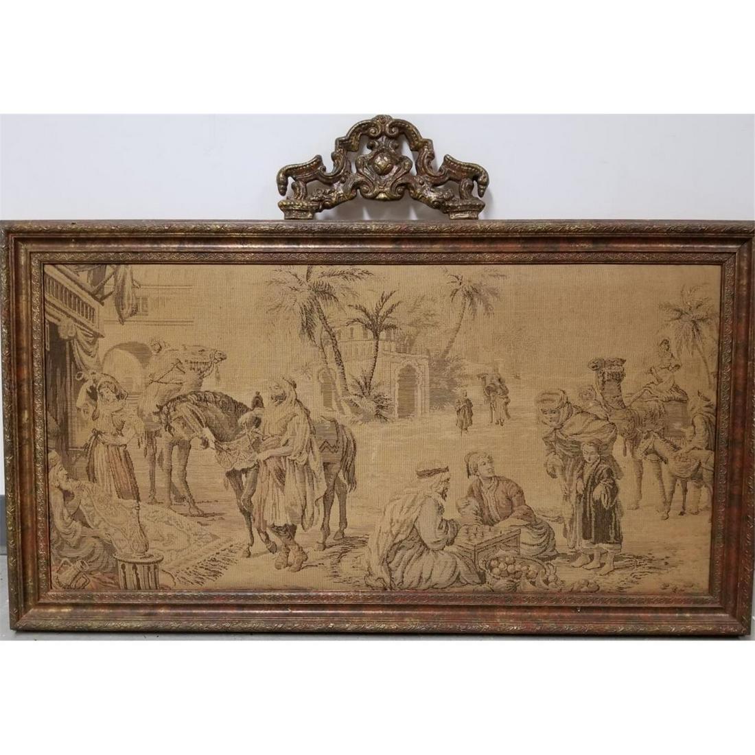 Antique Silk Tapestry, Belgium. Circa 1920: Antique Silk Tapestry, Belgium. Circa 1920. Condition: Generally good. Dimensions: Sight- 34"x17", Frame- 38.5"x22.5" (without finial). Provenance from a Long Island NY Estate. Please note the absence