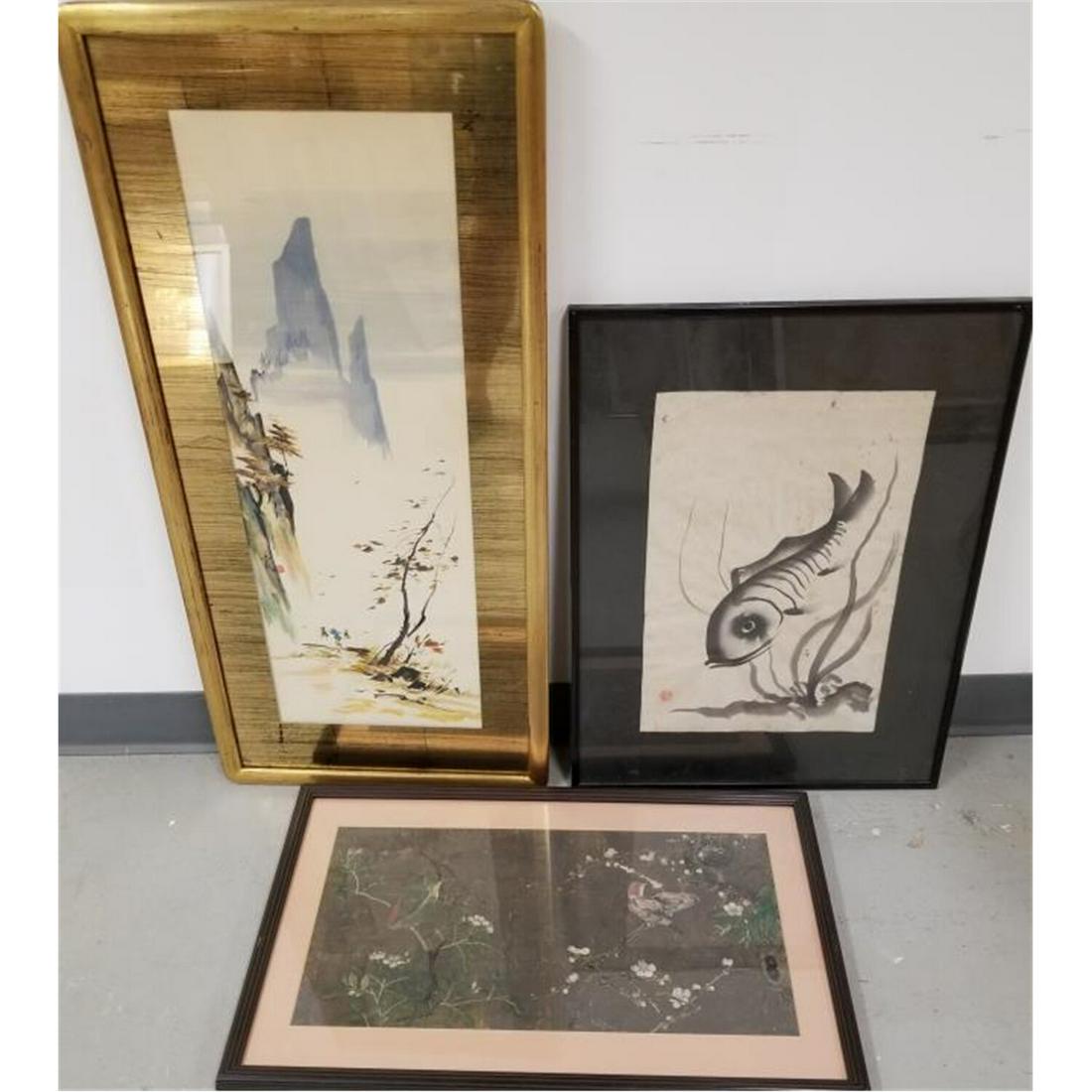 Lot of 3 Chinese Antique Watercolor Paintings: Lot of 3 Chinese Antique Watercolor Paintings, 2 Apparently Signed. Condition: Generally good. Dimensions: Largest- Sight- 28"x10", Frame- 35"x16.5". Provenance from a Long Island NY Estate. Please no