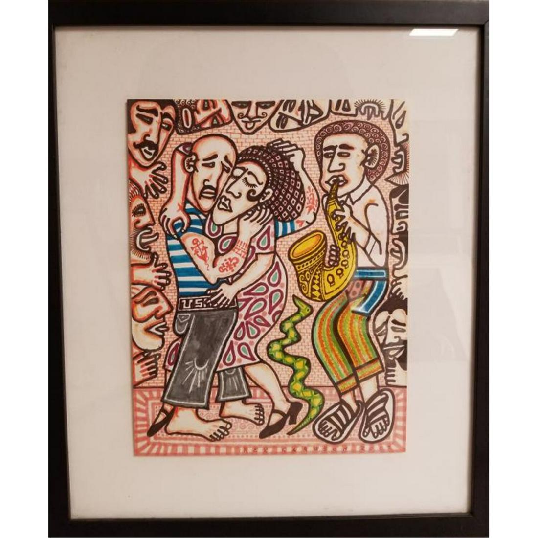 Painting Colored Markers by Rex Clawson, 1929-2007: Painting Colored Markers by Rex Clawson, American (1929-2007). Signed & Dated 2002. Condition: Generally good.Dimensions: Sight- 11" x 8.5", Frame- 16.5" x 14".Provenance: From a Long Island, NY Home.