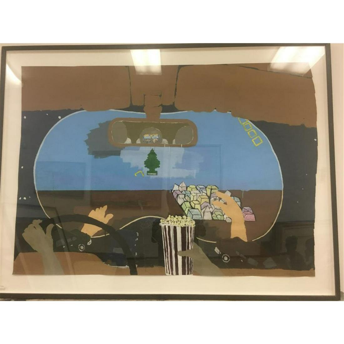 Painting Acrylic & Gouache on Paper Scoli Acosta: Painting Acrylic & Gouache on Paper by Scoli Acosta, American (Born 1973). Signed Lower Right & Titled "Drive In 2005 LA".Condition: Generally Good Condition. Original Frame. Dimensions- Site- 50" x 3