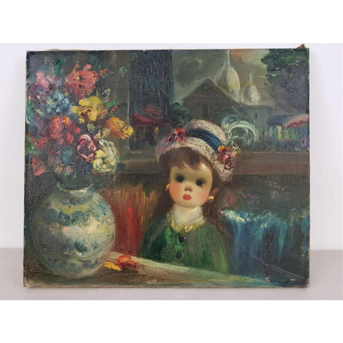 Painting Oil on Canvas Signed Lower Left: Painting Oil on Canvas Signed Lower Left. Probably French. Antique. Condition: Generally Good Condition but With Craquelure All Over. Dimensions: 21.5" x 18".Provenance: From a NJ Estate.Please note t