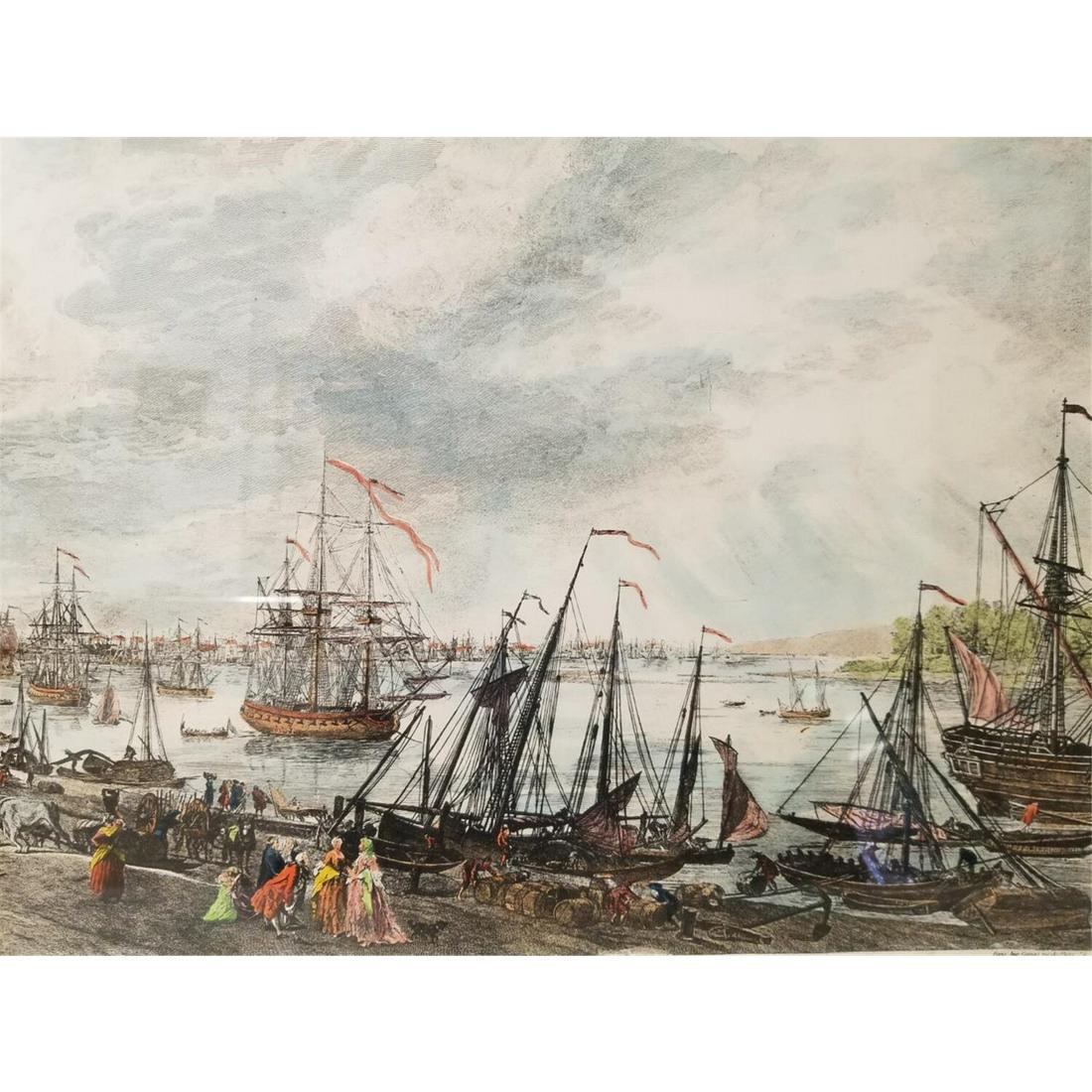 19th C Engraving, French, View of Port of Bordeaux (1 of 12)