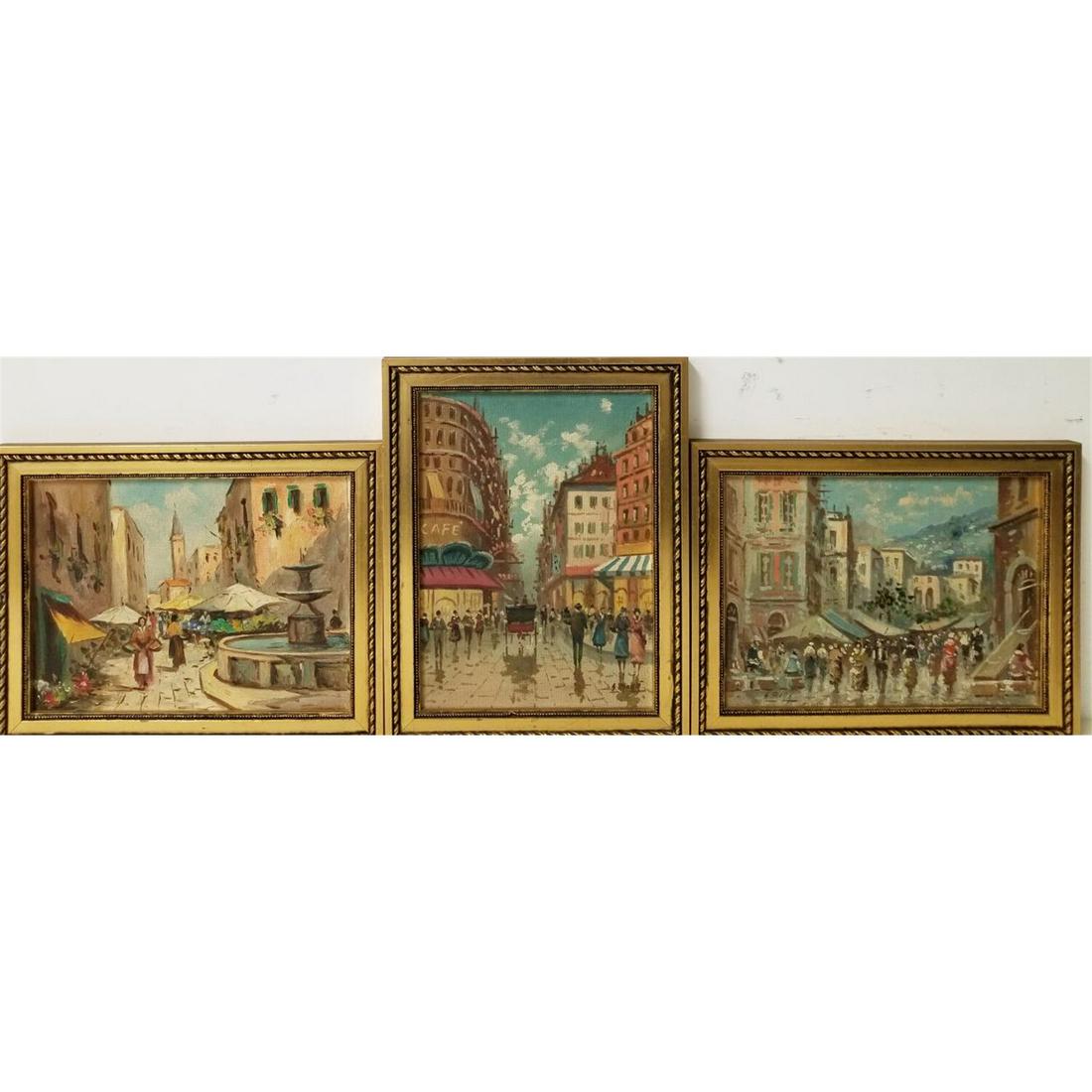 3 Paintings Oil on Board by Saeed Ahmed Bodla: 3 Paintings Oil on Board by Saeed Ahmed Bodla, Pakistani Born 7.251944. Paris Scene.Condition: Generally Very Good Condition.Dimensions: Sight- 9.75" x 7.25". Frame- 11.5" x 9" Each.Provenance: From a