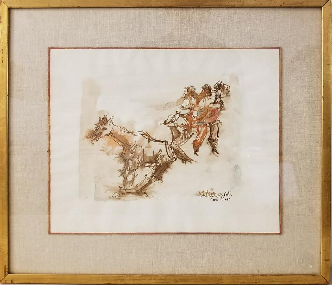 Painting Watercolor on Paper By Chaim Gross (1 of 8)