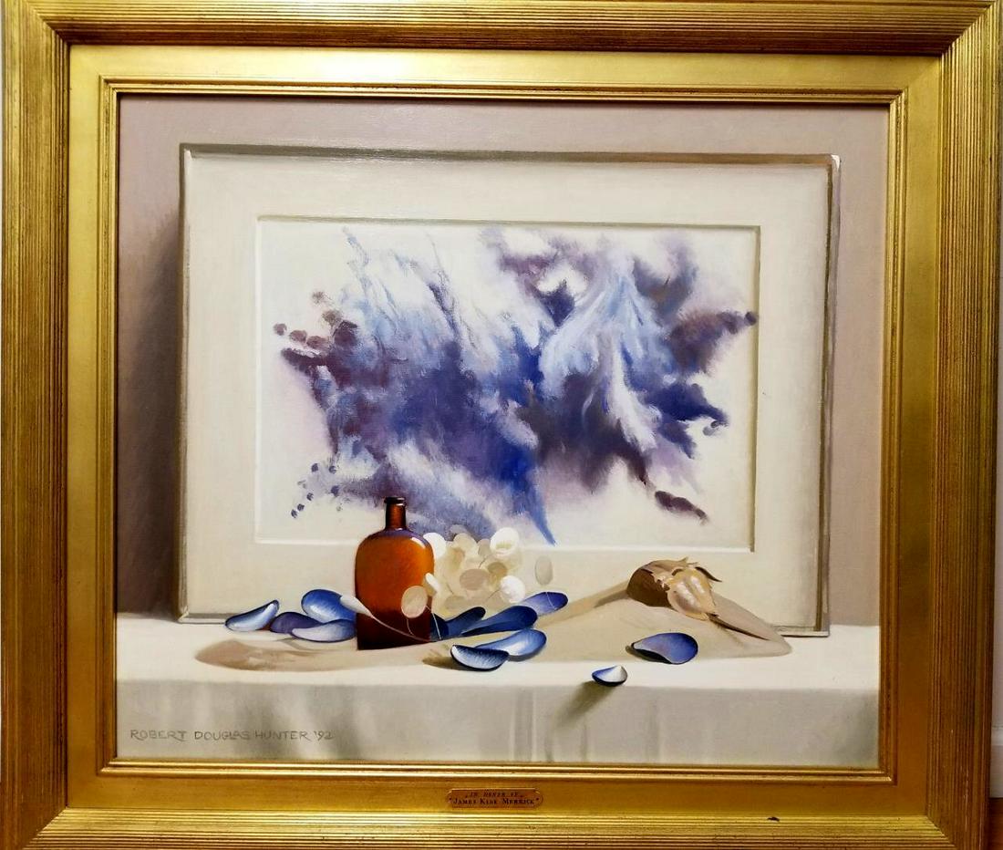 Painting Oil on Canvas by Robert Douglas Hunter: Painting Oil on Canvas by Robert Douglas Hunter, American (1928-2014) Signed Lower Left & Dated 1992. Beautiful Original Frame w/ all Related Description on the Back. Condition: Excellent Condition. D
