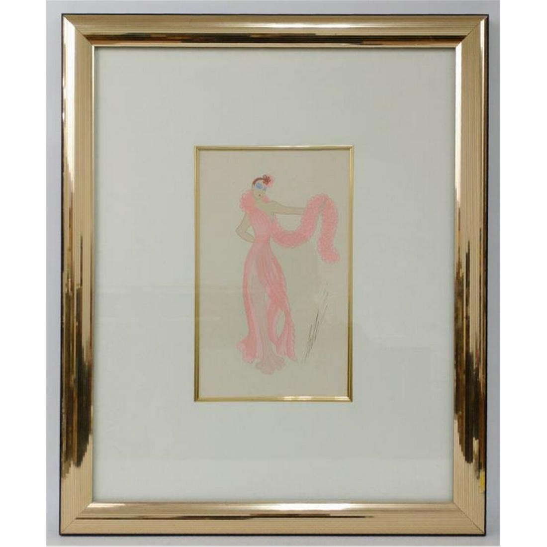 Painting Watercolor on Paper by Erte'.: Painting Watercolor on Paper by Erte' Romain de Tirtoff, Russian, French (1892-1990). Fully Signed & described on back, Dated 1937. Beautifully Framed.Condition: Excellent Condition.Dimensions: Sight-