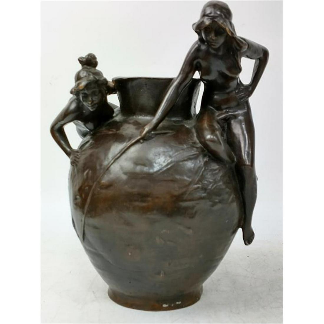 Art Nouveau Bronze Vase by Alfred Jean Foretay: Art Nouveau Bronze Vase by Alfred Jean Foretay, French (1861-1944). Signed. Condition: Generally Good.Dimensions: Total H-10.25" x Dia (Widest Part)-7".Provenance: From a NYC Townhouse.Please note the
