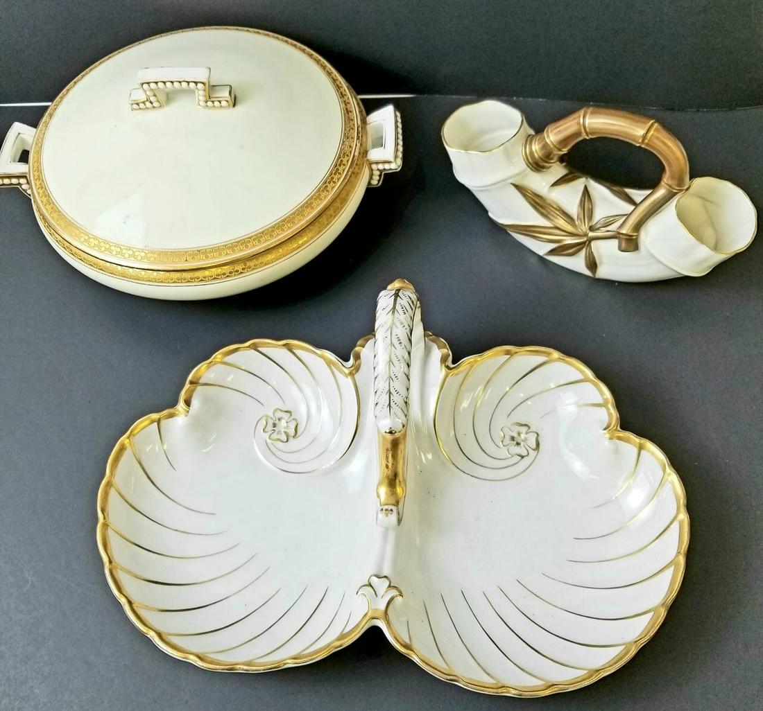 3 Antique Continental Porcelain Items: 3 Antique Continental Porcelain Items, Including a German KPM Candy Dish & 2 English Items Including Worcester & 1 Other. Condition: Generally Good. Dimensions: Candy Dish L- 12". Provenance: From a L