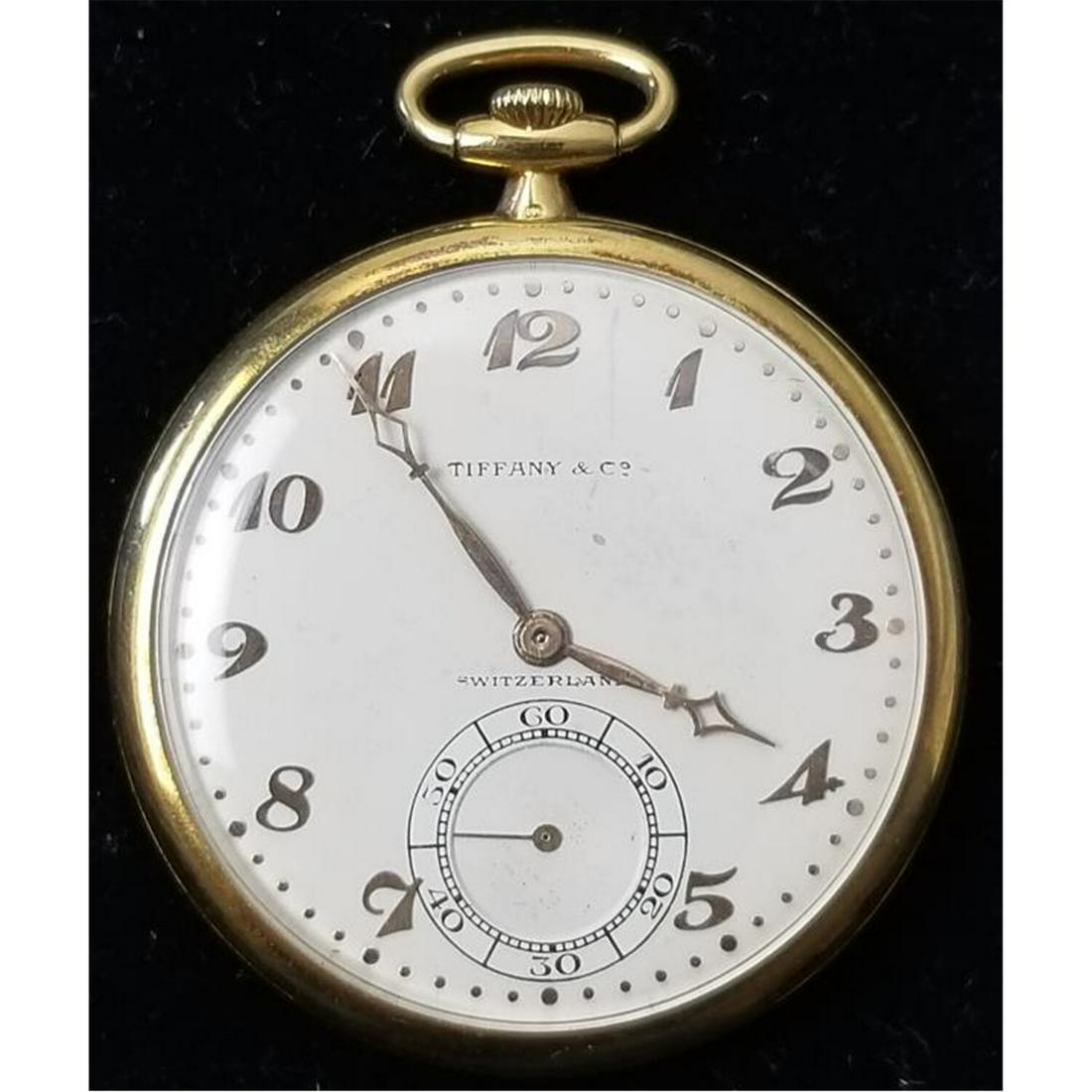 Rare 18K Gold Pocket Watch by Touchon for Tiffany: Rare 18K Gold Pocket Watch by Touchon Made Exclusively for Tiffany & Company. Fully Hallmarked. Monogrammed on the Back.Condition: Generally Good Condition.Dimensions: Dia-1.75".Total Weight: 49.9g. P
