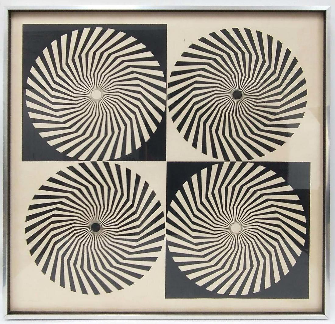 Lithograph by Edna Andrade, American.: Lithograph by Edna Andrade, American (1917-2008). Signed Lower Right & Numbered Lower Left 11/50. Dated Gemini '66. Original Frame. Condition: Generally Good Condition. Original Frame. Dimensions: Fra