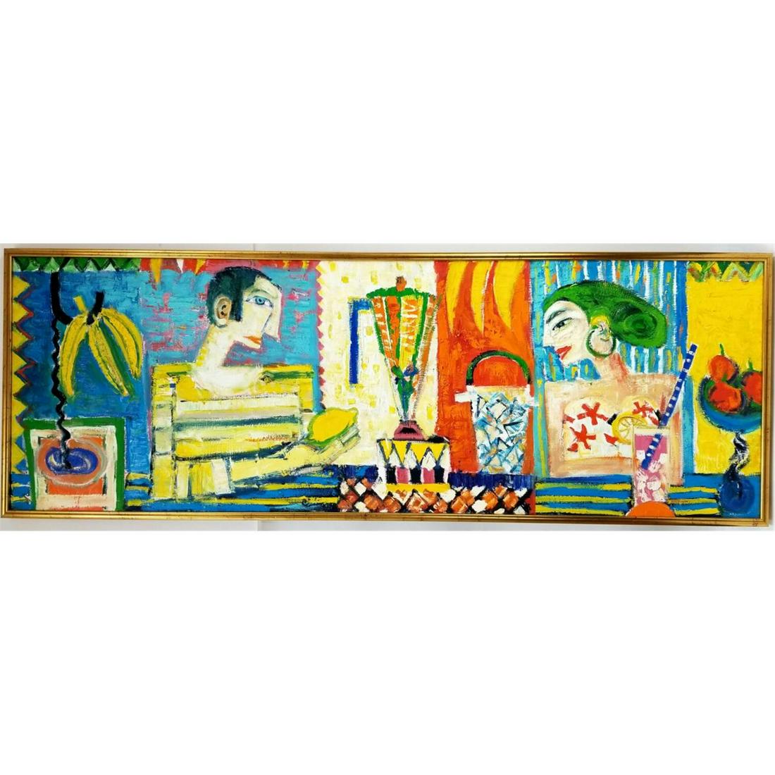 Painting Oil on Canvas by Dariusz Pala (Born 1967): Painting Oil on Canvas by Dariusz Pala, Czech/American (Born 1967), Dated 2000, Titled "Let's Make Lemon Juice". Condition: Excellent.Dimensions- Sight- 70" x 24", Frame- 72" x 26". Provenance from a 