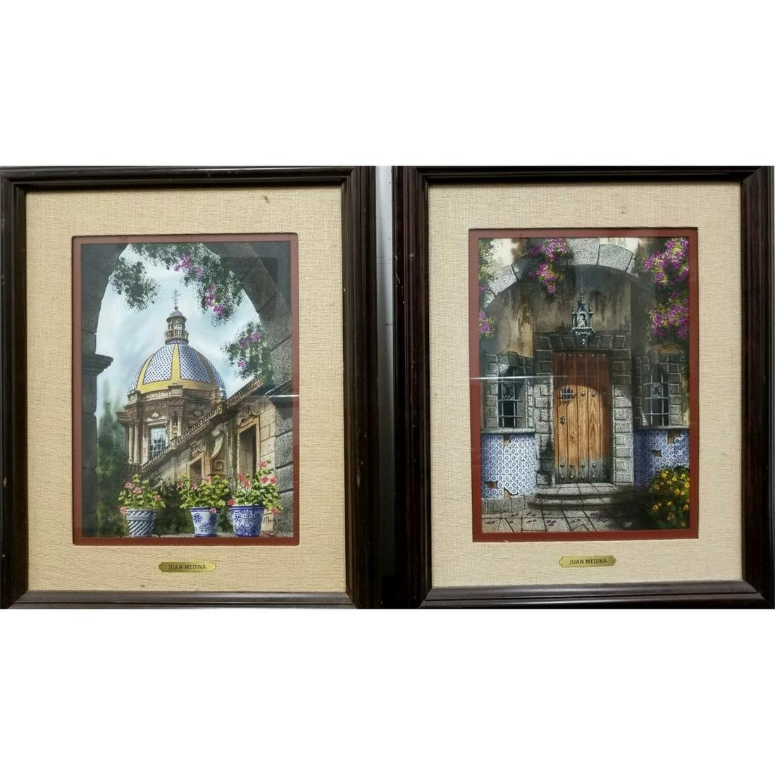 2 Paintings Watercolors by Juan Medina, Dominican.: 2 Paintings Watercolors by Juan Medina, Dominican (Born 1948). Both in Original Frames. Both Signed & Dated. Condition: Both in Excellent Condition. Dimensions: Each- Sight- 15" x 11". Frame- 22.5" x 