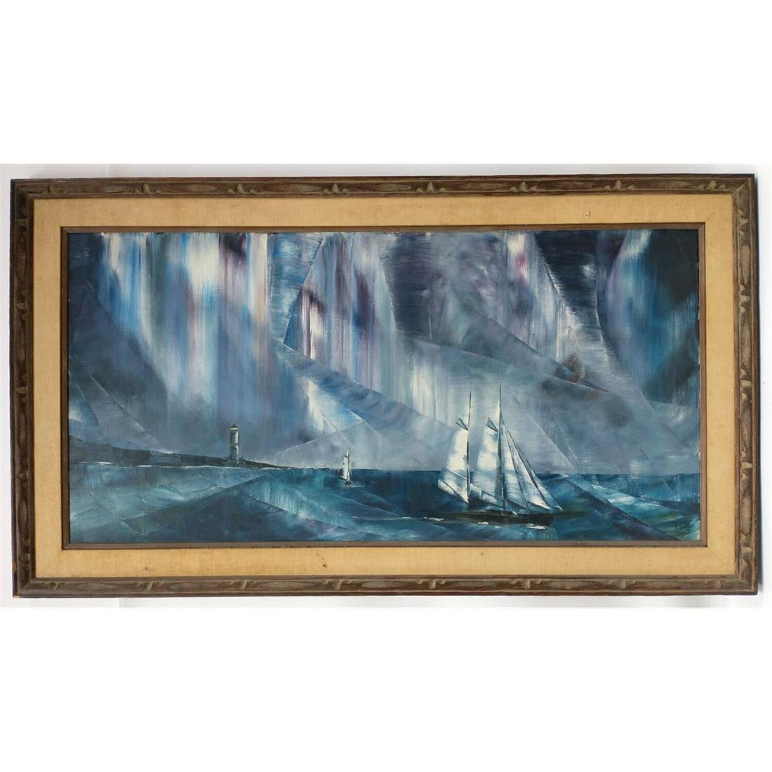 Large Painting Oil on Canvas by Robert Lebron.: Large Painting Oil on Canvas by Robert Lebron, American (1928-2013). Signed Lower Right. In Original Frame. Condition: Excellent. Dimensions: Sight-48" x 24". Frame-55" x 31". Provenance: From a New J