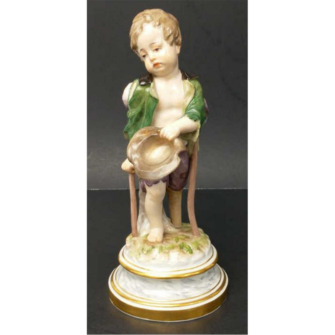 Meissen 19thC Porcelain Figure of a Boy.: Meissen 19thC Porcelain Figure of a Boy. Condition: Appears to be in Excellent Condition. Dimensions: H-8.5". Provenance: From a Long Island, NY Home. Please note the absence of a condition report doe