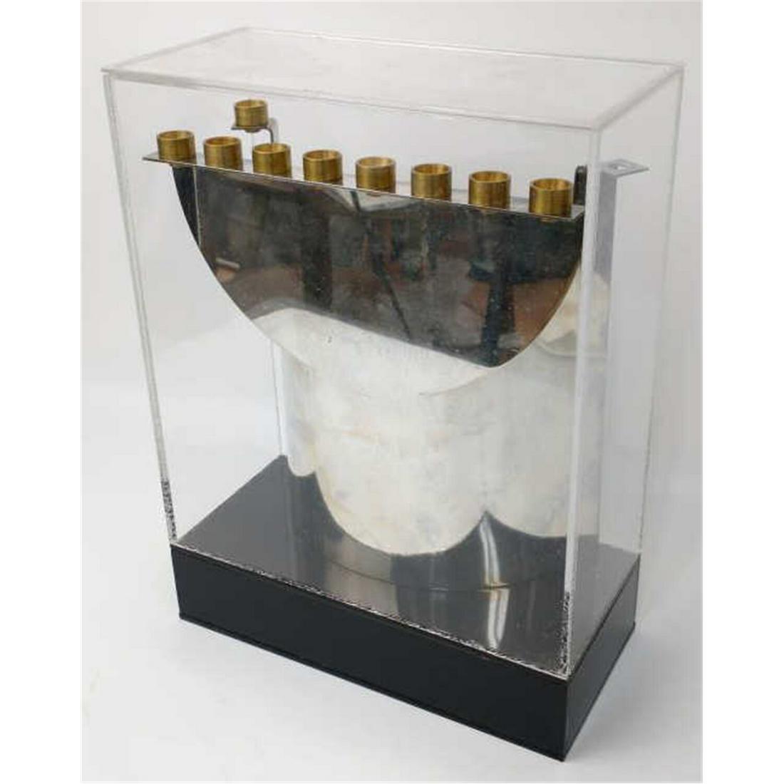 Judaica Rare & Important Handmade Menorah.: Judaica Rare & Important Handmade Menorah by Z. Segal, Israel, 1999. In Original Lucite Case. Condition: Generally Good Condition. Dimensions: H-9.5" x L-8.5" x W-3.5". Provenance: From a Long Island,
