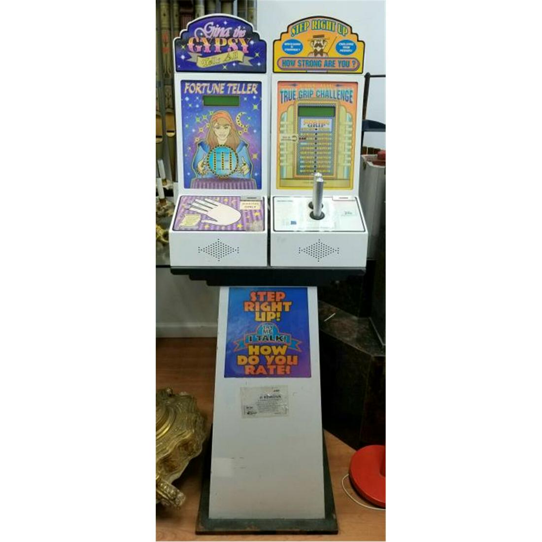 Vintage Arcade Game Machines.: Vintage Arcade Game Machines, "Fortune Teller" & "True Grip Challenge". Condition: Generally Very Good Condition. Dimensions: H-59" x W-20". Provenance: From a Long Island, NY Estate. Please note the 
