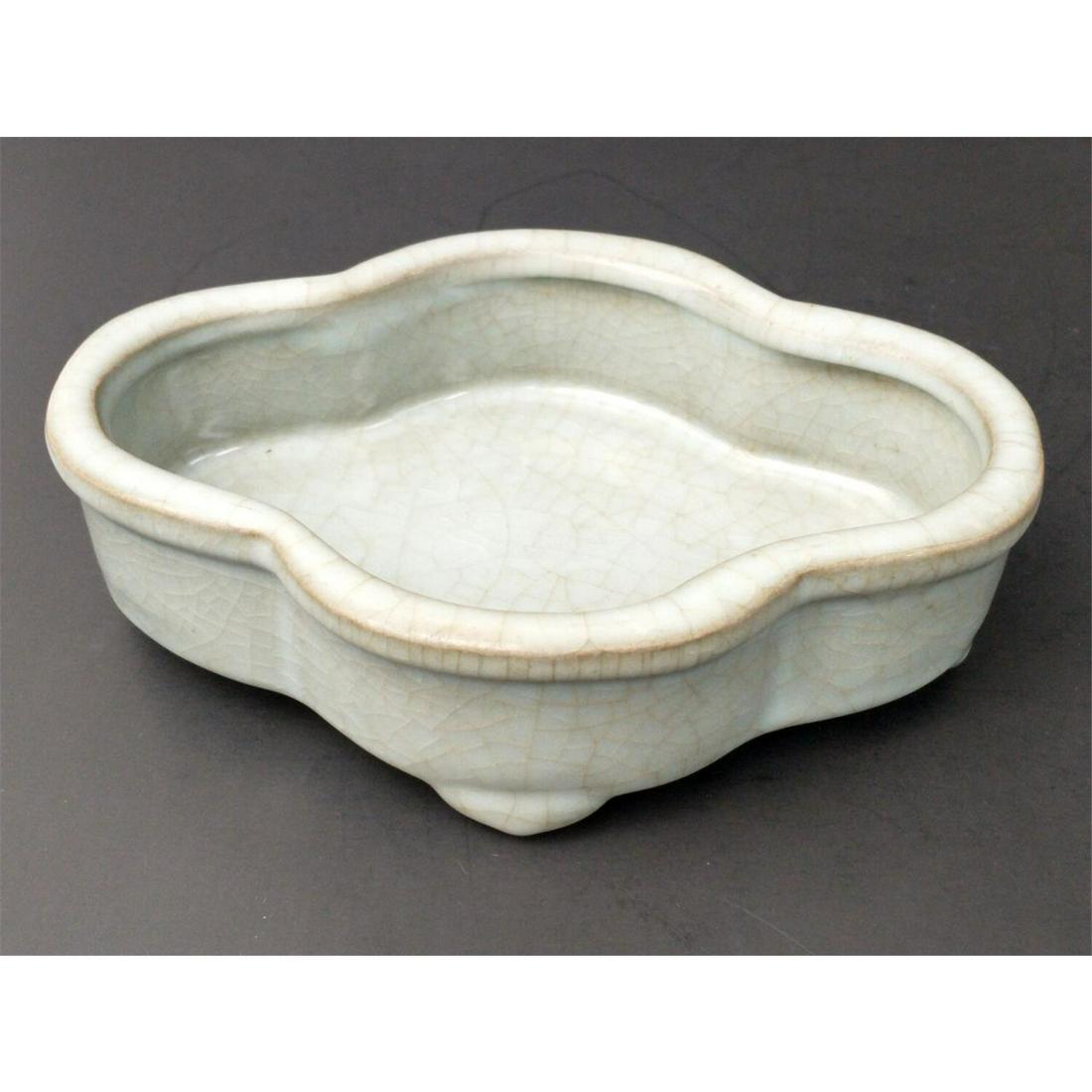 Antique Chinese Celadon Porcelain Brush Washer.: Large Antique Chinese Celadon Glazed Porcelain Brush Washer From Ming Dynasty. Condition: Excellent Condition. Dimensions: L-7.5" x W-5.5" x H-2.25". Provenance: From a Private California Collection O