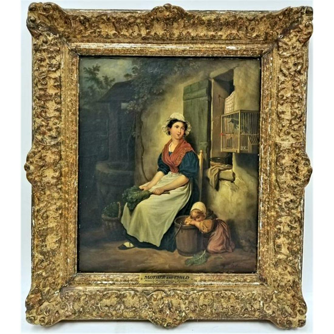 Antique Painting Oil on Canvas, Signed H. Picou.: Antique Painting Oil on Canvas, Signed H. Picou with a Plaque "Mother & Child" Henri Pierre Picou, French (1824-1895). In Original 19thC Frame.Condition: Excellent Condition. Dimensions: Sight-18.25" 