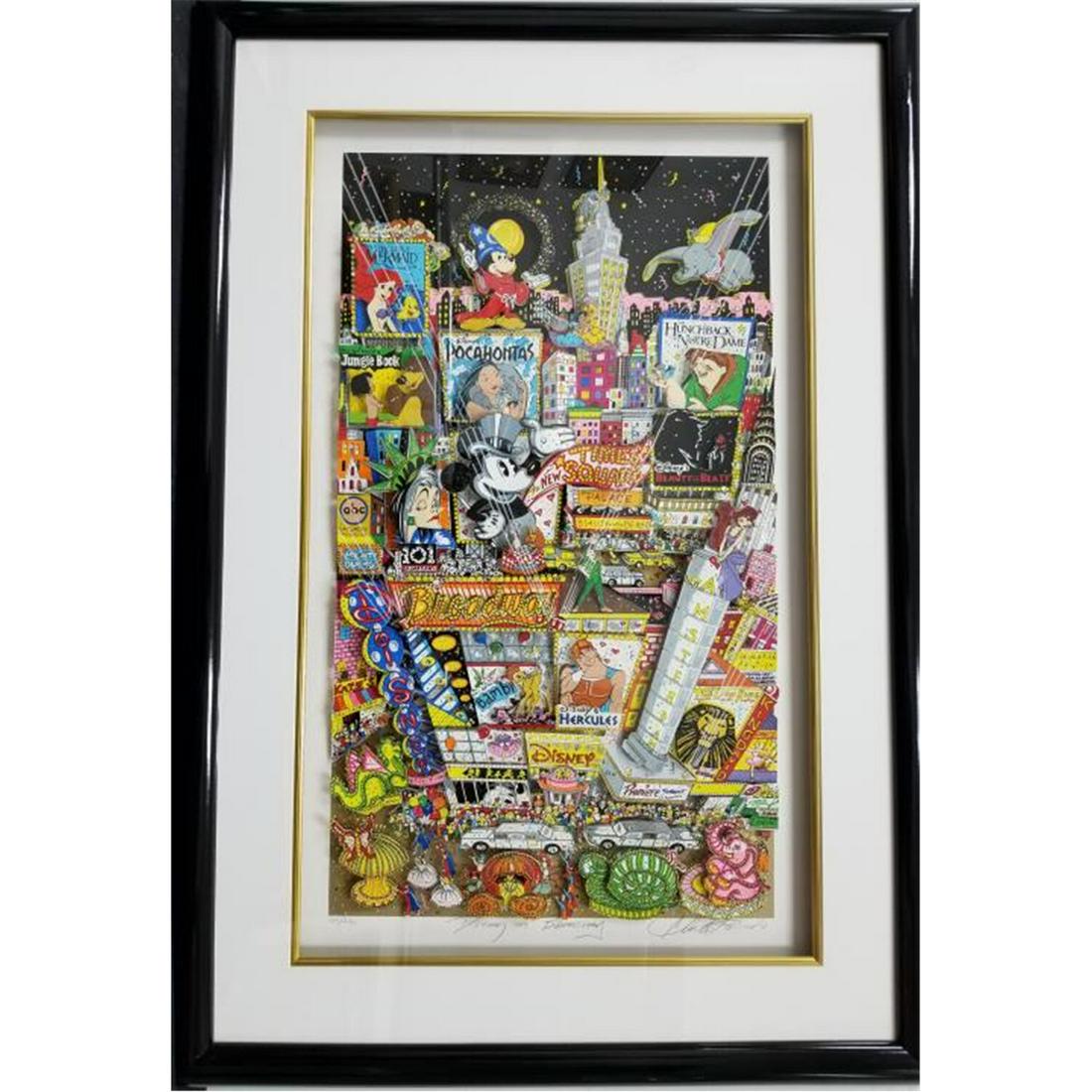 3D Mixed Media Collage by Charles Fazzino.: 3D Mixed Media Collage by Charles Fazzino, American (Born 1955). "Disney On Broadway". Signed Lower Right, Numbered Lower Left 185/200, Beautifully Framed. Condition: Excellent Condition. Dimensions: