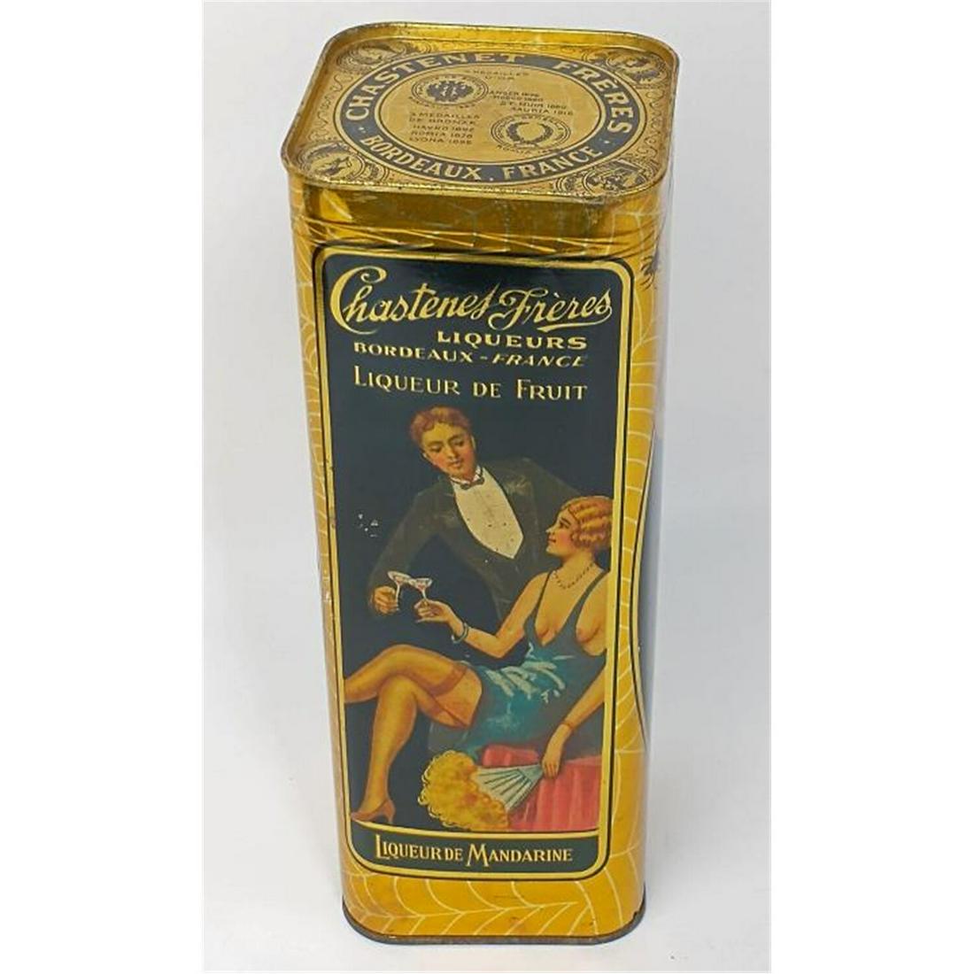Very Old Art Deco French Liqueur De Fruit.: Very Old Art Deco French Liqueur De Fruit by Chastenes Freres From Bordeaux, France. In Original Metal Box. Never Opened. Condition: Good Condition. Dimensions: H-9.5". Provenance: From a New Jersey H