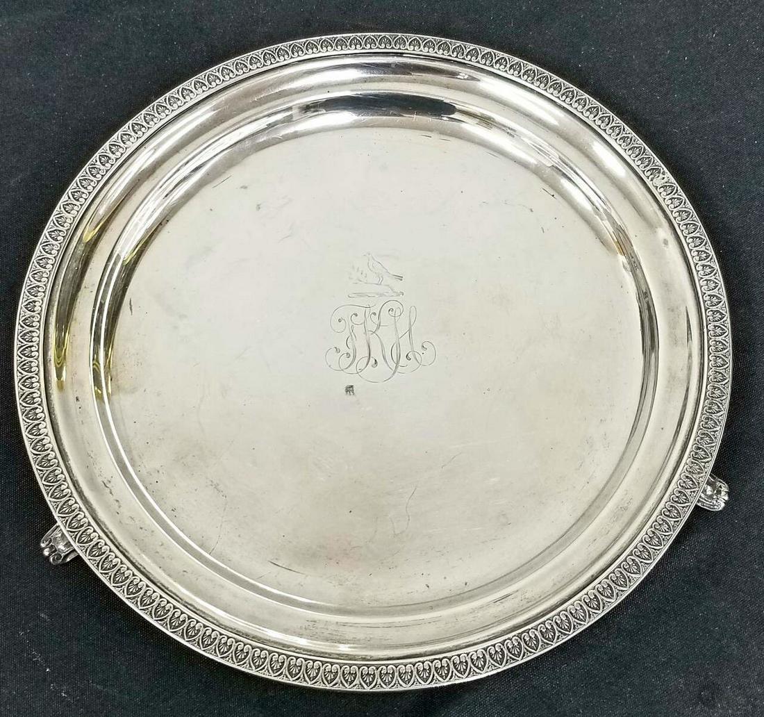 American Silver Salver South Charleston, SC.: American Silver Salver South Charleston, SC by Gregg Hayden, Charleston, SC, Circa 1830. Fully Hallmarked. Monogrammed. Condition: Generally Good Condition. Dimensions: Dia-9". Total Weight: 334g/10.7