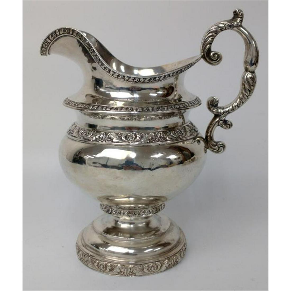 19thC Coin Silver Pitcher by John Crawford.: 19thC Coin Silver Pitcher by John Crawford, New York & Philadelphia, Circa 1815. Fully Signed. Condition: Generally Good Condition. With some minor dents due to age. Dimensions: H-7.75" x W-6.5". Weig