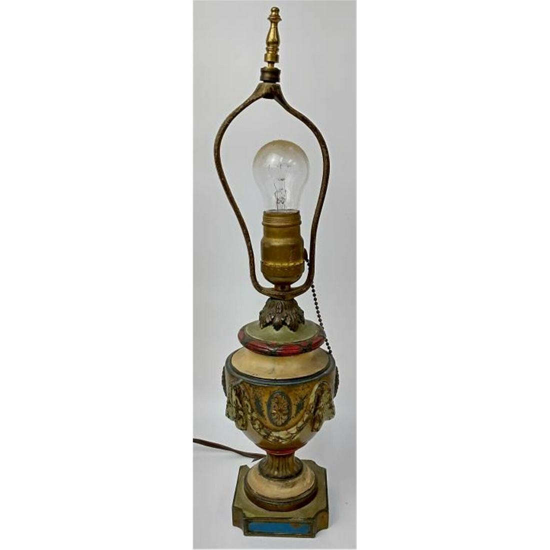 Antique Polychrome Bronze Lamp.: Antique Polychrome Bronze Lamp. Condition: Generally Good. Needs cleaning with minor paint loss. Dimensions: H-17.5". Provenance: From a Long Island, NY Home. Please note the absence of a condition re