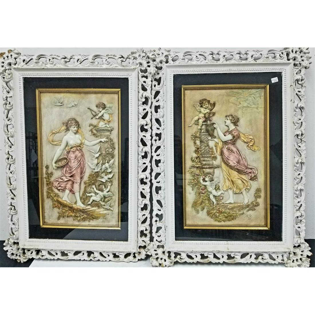 2 Large Antique German Porcelain Plaques, Signed.: 2 Large Antique German Porcelain Plaques, Signed L. Kalmar. In Original Frames. Condition: Both in Very Good Condition. Dimensions: Sight-20" x 12", Frame-30" x 22". Provenance: From a Long Island, NY