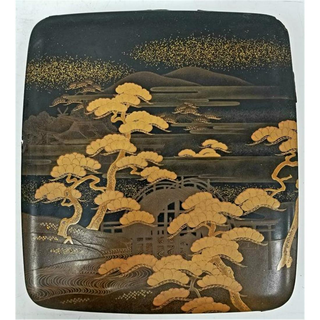 Japanese Antique Box with Silver Edge.: Japanese Antique Box with Silver Edge. Condition: Losses & Damages. Dimensions: L-10" x W-9". Provenance: From an Upper East Side, NY Apartment. Please note the absence of a condition report does not